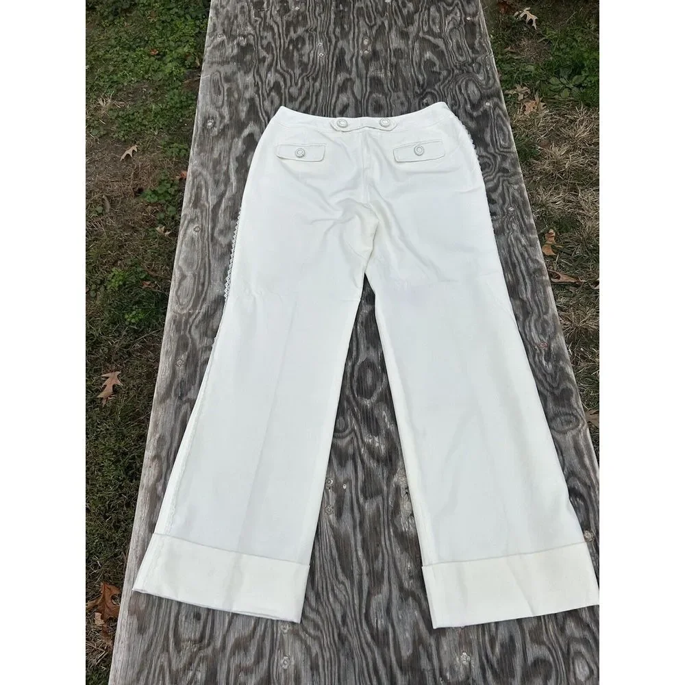Larry Levine Stretch WOMEN'S Dress White Pants Size 12 Lace Summer Spring‎ Cute